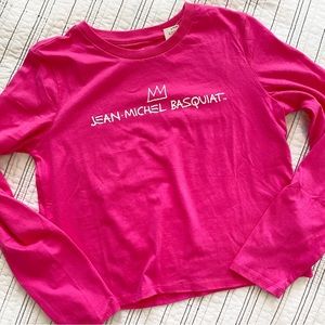 NWT Gap Jean-Michel Basquiat Graphic Long Sleeve Shrunken Tee Pink size Small